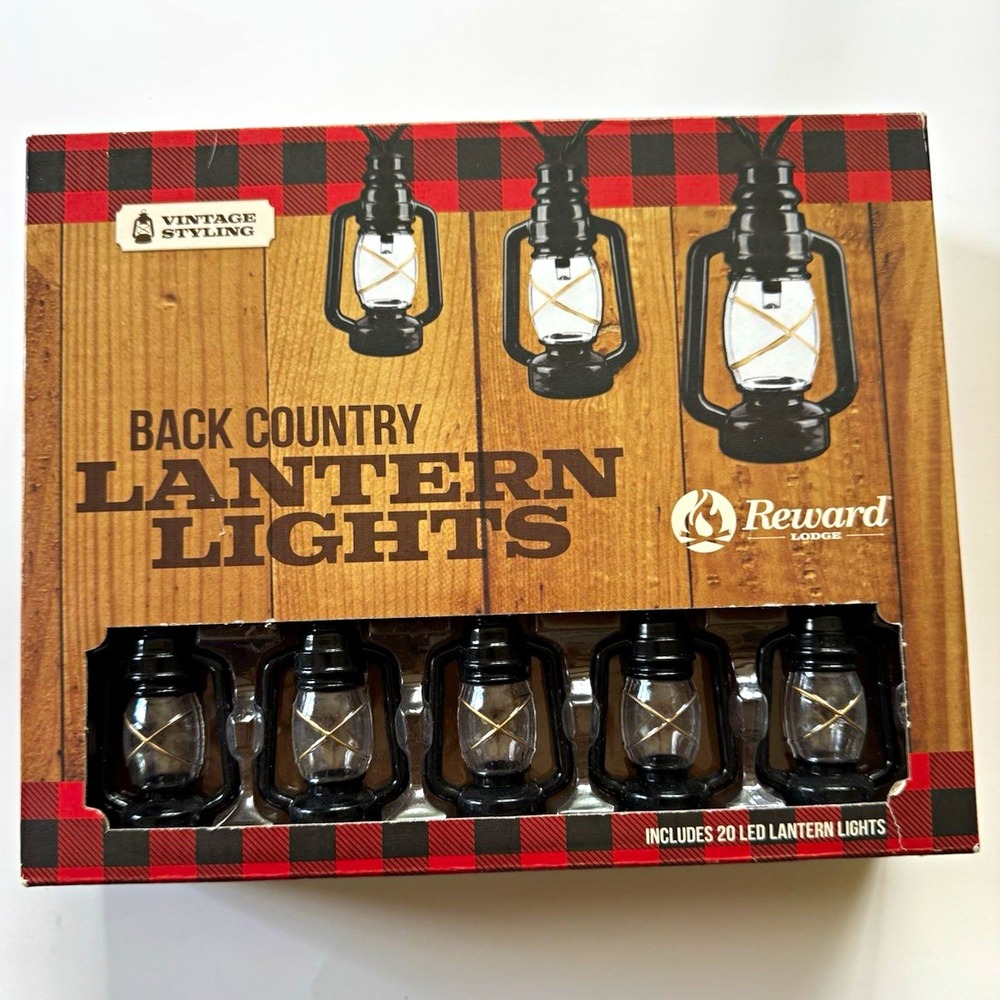 Reward Lodge LED Battery String Lights, 20 Black Lantern Lights Vintage Holiday